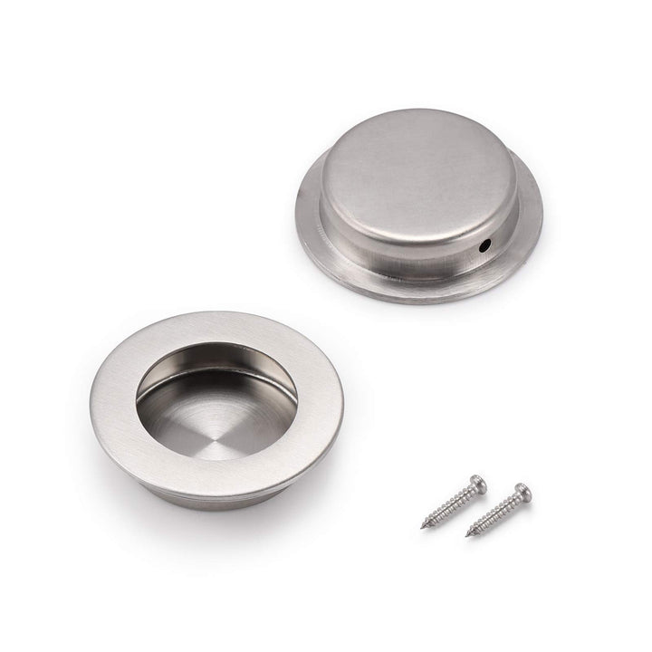 (2 Pack Round Flush Door Pulls Black Recessed Cabinet Handles Stainless Steel Recessed Sliding Door Pulls 2 Inch(50mm) Diameter Closet Door Finger Pulls