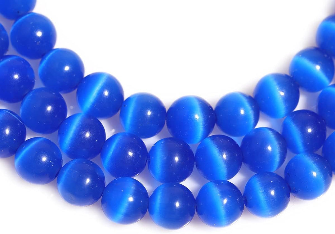 60pcs 6mm Royal Blue Cat Eye Beads Round Loose Gemstone Beads for Jewelry Making DIY Bracelet Necklace