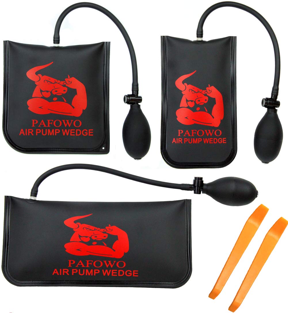 IMPROVED 3 Piece Commercial Grade Air Wedge Bag Pump Professional Leveling Kit &amp; Alignment Tool Inflatable Shim Bag. 3 Sizes(Small, Medium, Large) for a Variety of Jobs. 300 LB Rating