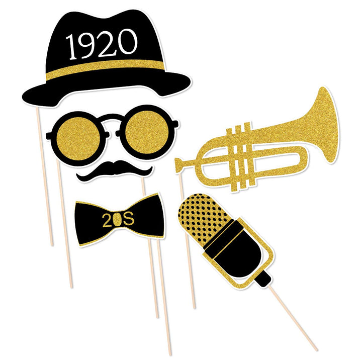 20pcs 1920s Photo Booth Props Roaring 20&#39;s Party Photo Props with Bamboo Sticks Creative Party Supplies, 1920s Themed Birthday Wedding Party Decoration Accessories