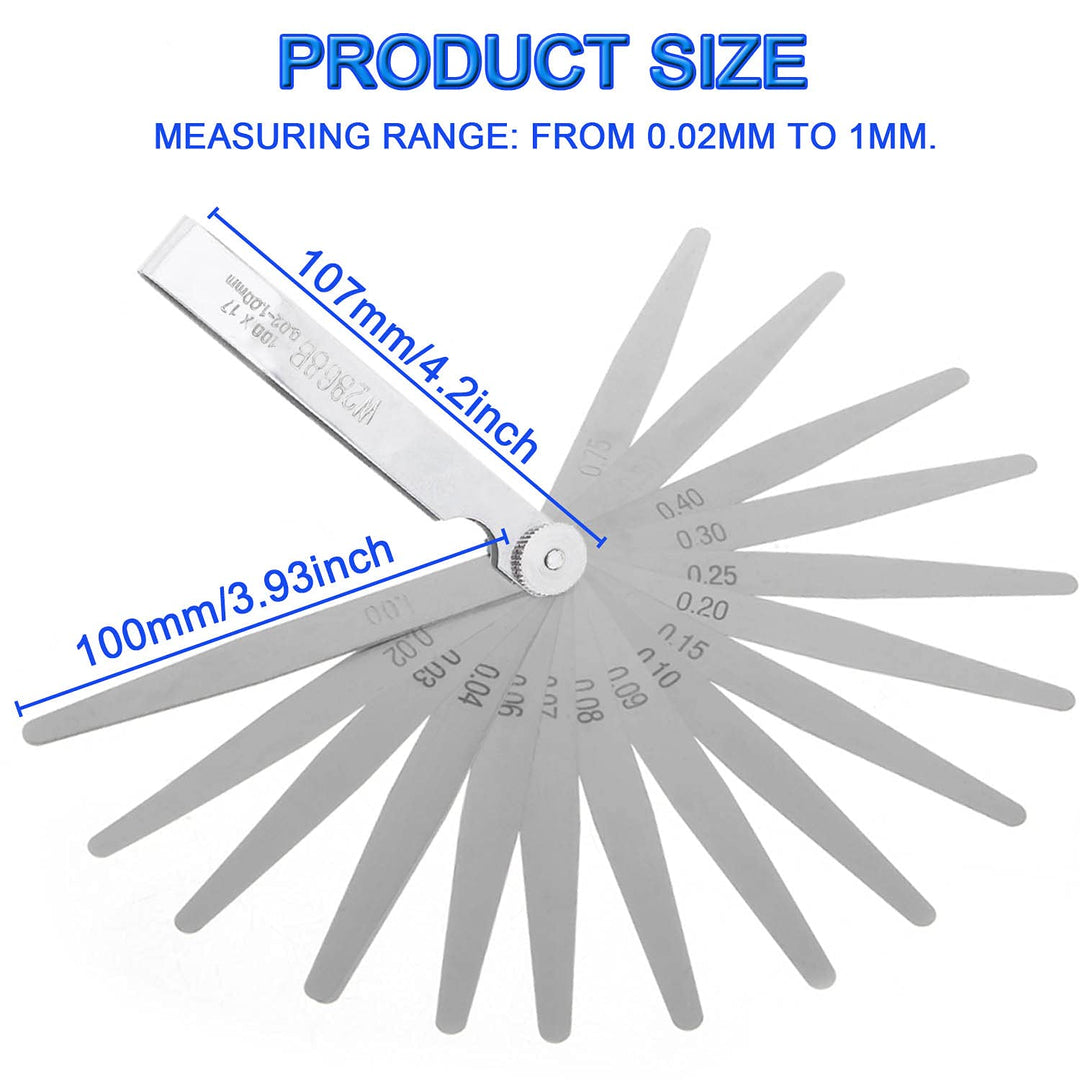 JONMON Feeler Gauge, 17 Blades 0.02-1mm Stainless Steel