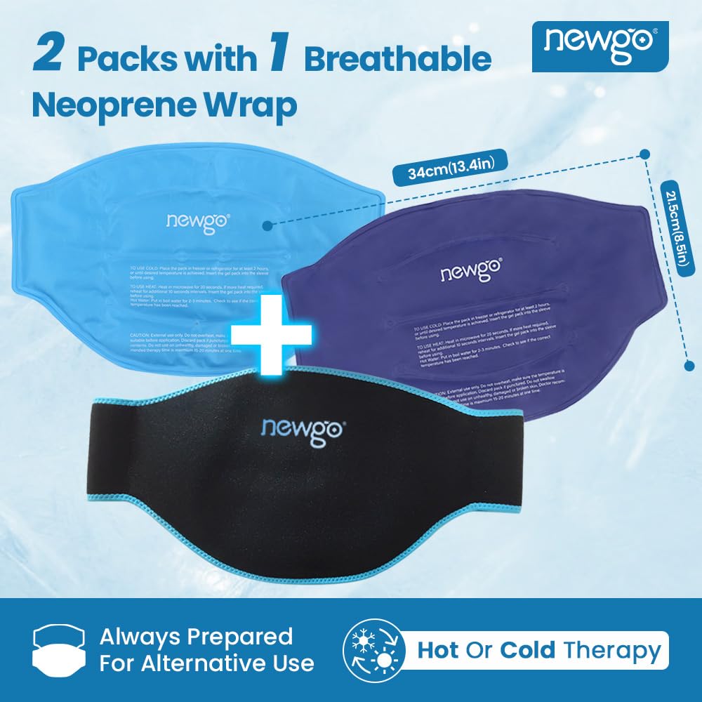 Gel Ice Pack for Back Injuries and Pain Relief, 2 Pack Lower Back Ice Pack Wrap for Hot Cold Therapy, Lumbar Surgery, Sciatica, Herniated Disc, Coccyx Tailbone Pain - Black