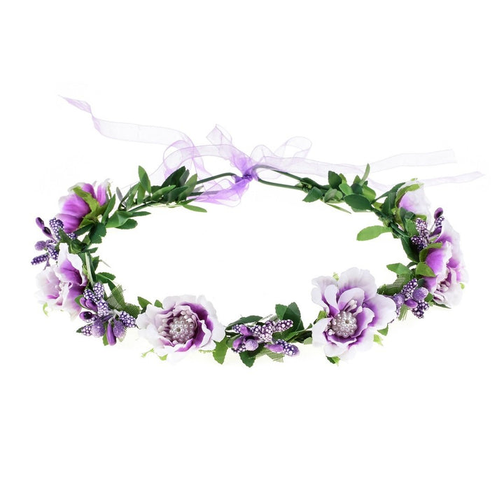 Wedding Hair Wreath Floral Garland Crown Headpiece Adjustable Rose Flower Crown (A-purple)