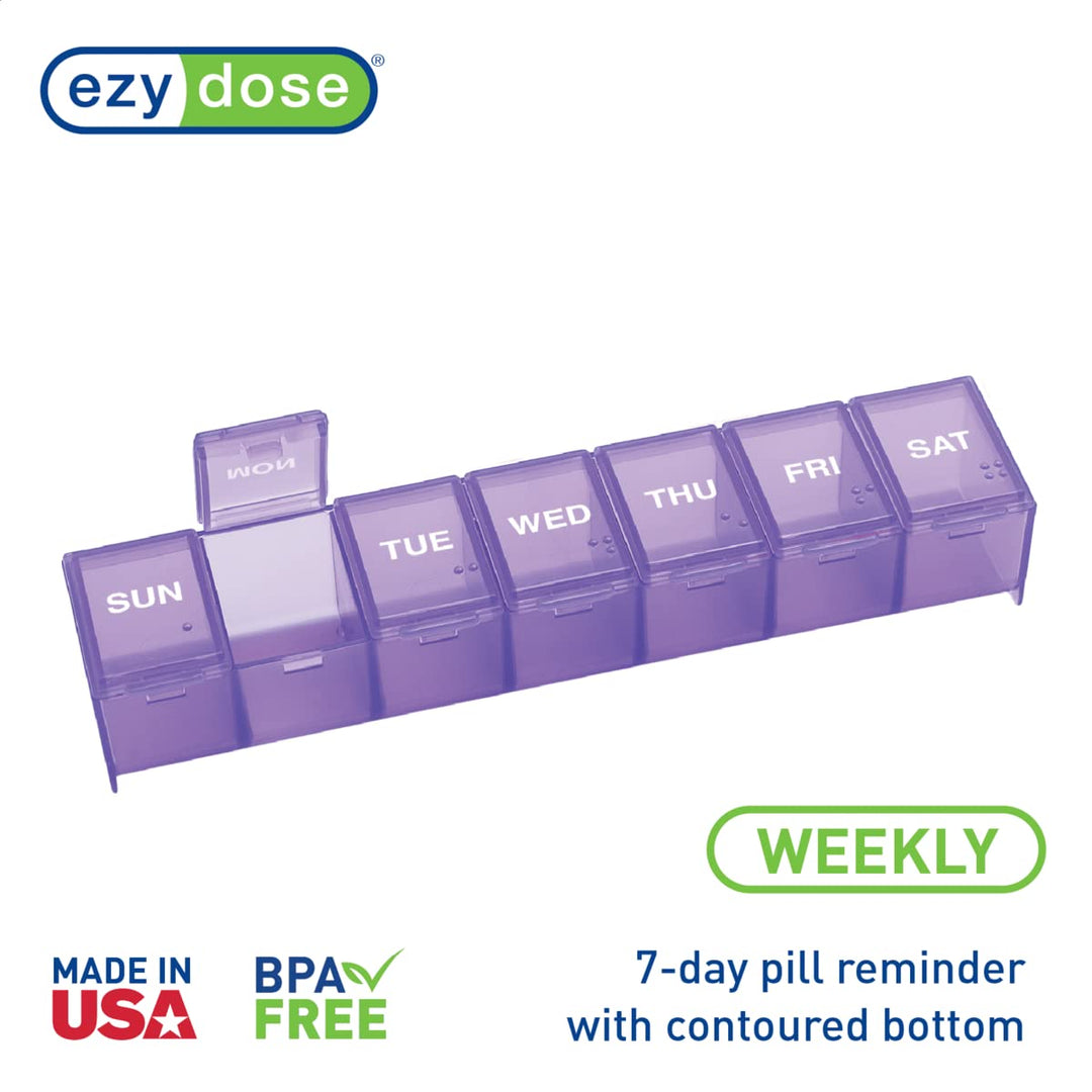 EZY Dose 7-day Pill Reminder, Large Size: 6 Inches L X 1 3/8 Inches W X 7/8 Inches H - Color Will Vary