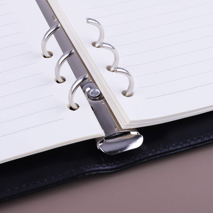A5 PU Leather Binder 6 Ring Notebook Photocard Budget Binder Cover for A5 Refill Paper, Refillable Loose Leaf Personal Planner Organizer Binder with Magnetic Buckle, Black