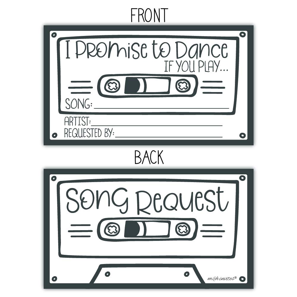 50 Retro Cassette Promise to Dance Cards - Song Request Cards for Wedding - Music Suggestion Tickets