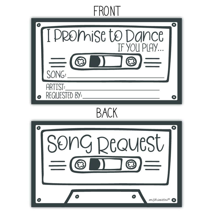 50 Retro Cassette Promise to Dance Cards - Song Request Cards for Wedding - Music Suggestion Tickets