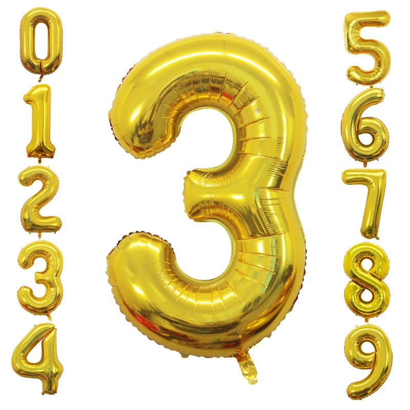 2 Pcs 42 Inch Gold Foil Balloons Number 3 ,Number Balloons for Party