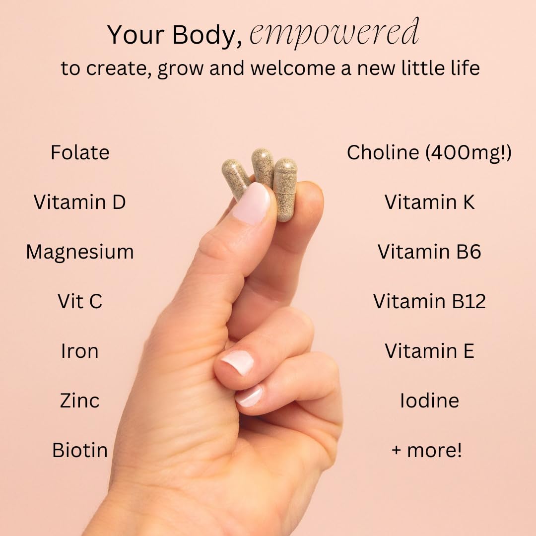 Women Prenatal Multivitamin, for All Stages of Pregnancy, 400mg Choline, Folate, Vitamin D. Supports Egg Quality and Fertility, Gluten &amp; Allergen Free, 90 Vegan Capsules (30-Day Supply)