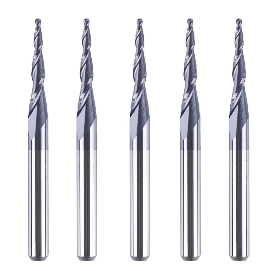 5Pc/Pack Tapered Cone 1/8 End Mills 0.5MM Cutting Radius(1.0mm Diameter) 3D Wood Engrave CNC Router Bits Tools