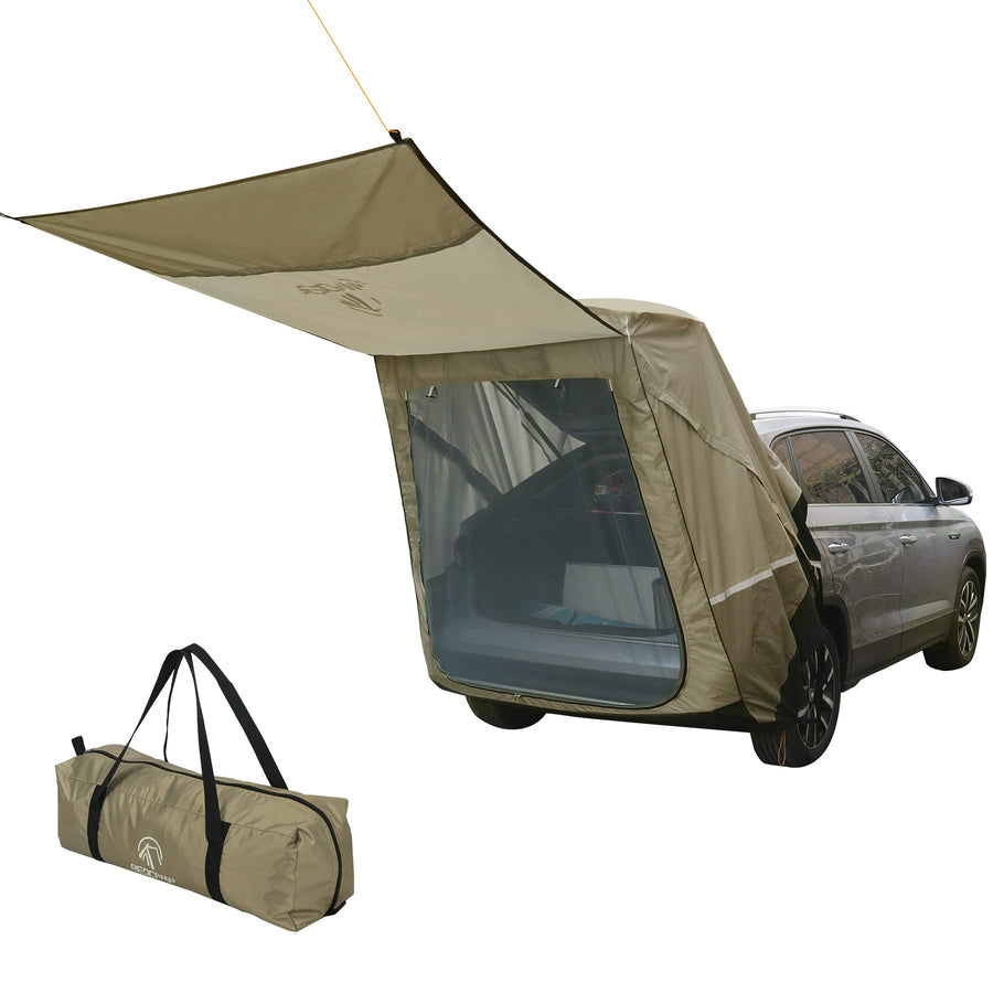 Waterproof Shade Car Awning, Small to Full Size Portable Camping Auto Canopy Camper Trailer Sun Shelter for SUV, Brown