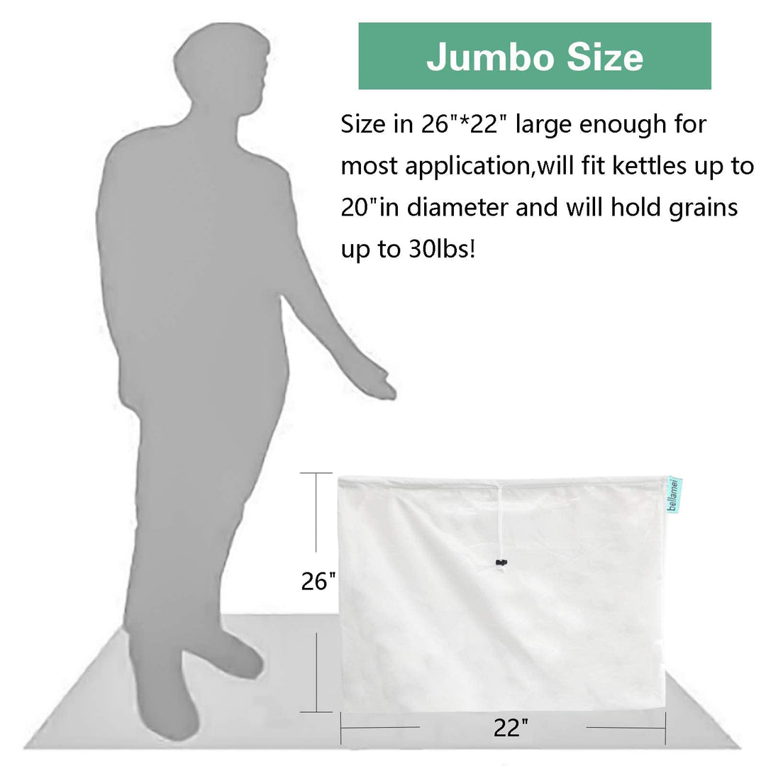 Brew Bags Extra Large Reusable 2 Pack 250 Micron Fine Mesh Bag for Fruit Cider Apple Grape Wine Press Drawstring Straining Brew in a Bag (2 pack-22×26)