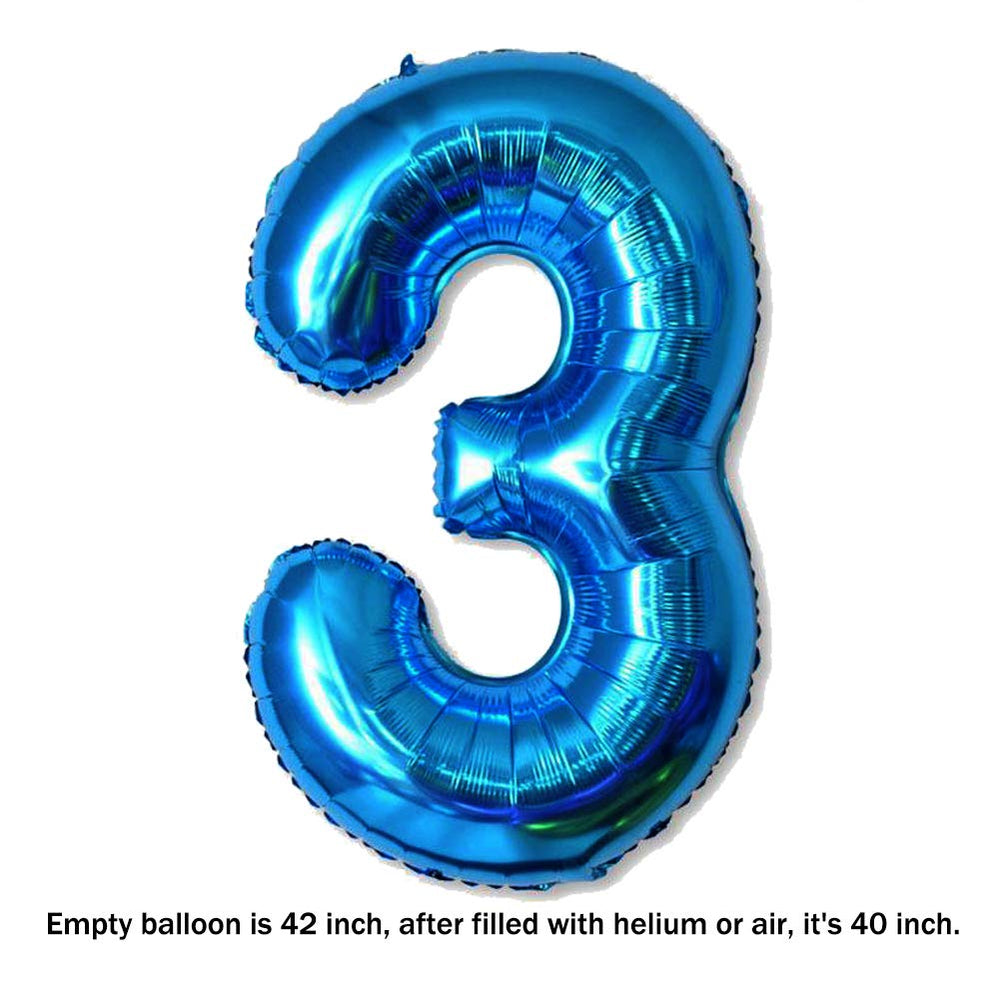 40 Inch Jumbo Blue Number 3 Balloon Giant Balloons Prom Balloons Helium Foil Mylar Huge Number Balloons for Birthday Party Decorations/Wedding/Anniversary