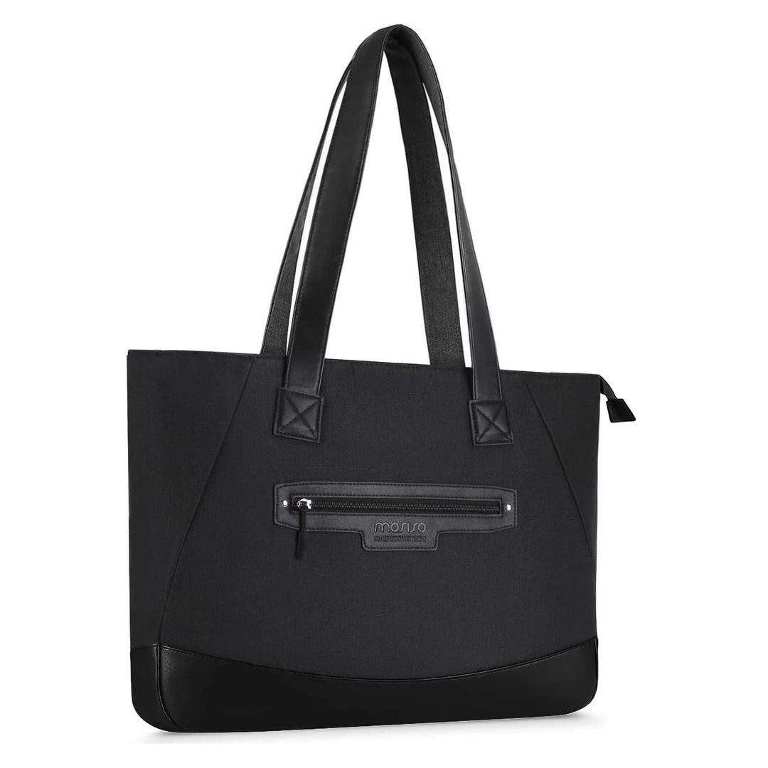 MOSISO Laptop Tote Bag (17-17.3 inch), Lightweight PU & Polyester Women Work Travel Shopping Carrying Shoulder Handbag with Compartment, Deep Teal