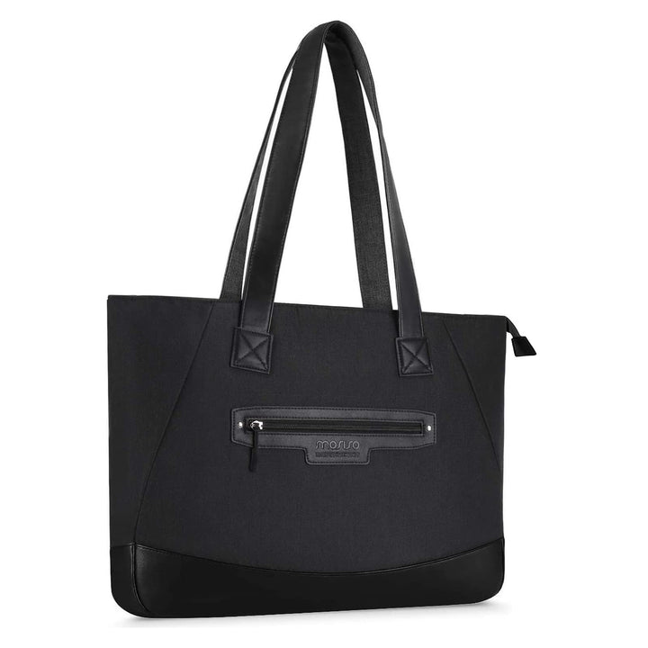 MOSISO Laptop Tote Bag (17-17.3 inch), Lightweight PU & Polyester Women Work Travel Shopping Carrying Shoulder Handbag with Compartment, Deep Teal