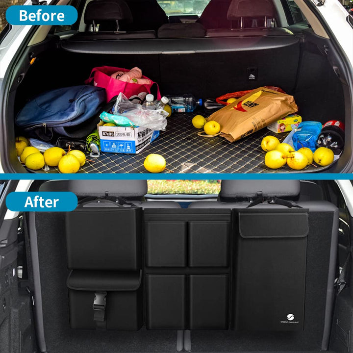 Hanging Car Trunk Organizer with Cooler, Large Pockets, Zippers Detachable Seat Back Waterproof Car Storage Trunk Organizer for Jeeps, SUVs, Black