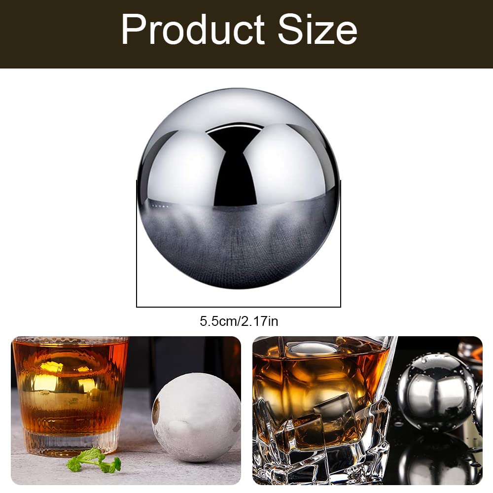 Whiskey Stones 2 Pcs Reusable Metal Ice Cube Large Stai