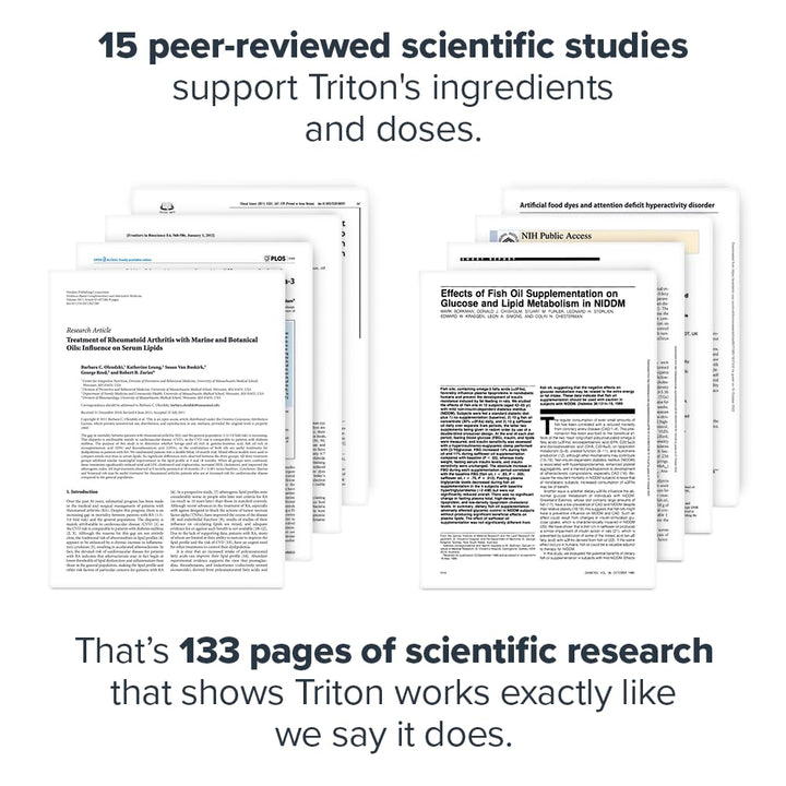 Triton Fish Oil Capsules - Triple Strength Omega 3 Essential Fatty Acids with Vitamin E &amp; Lemon Oil for Maximum Absorption, Freshness &amp; Purity - 2400mg EPA &amp; DHA Per Serving, 30 Svgs