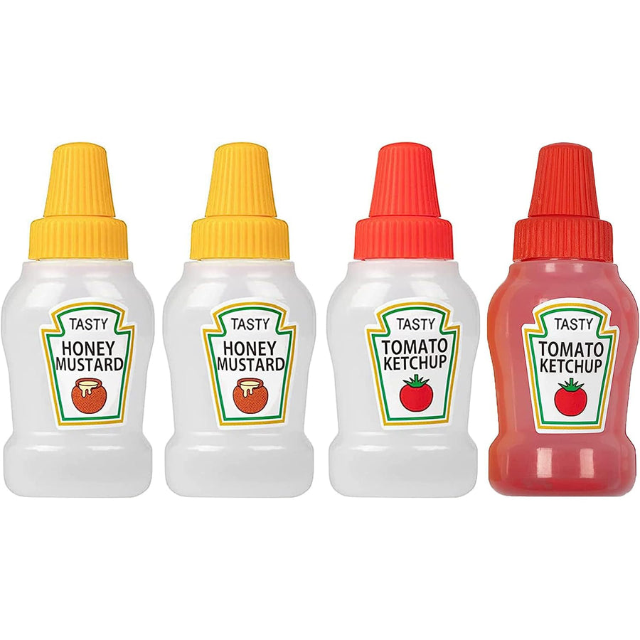 4 Pieces Mini Ketchup Bottles, 25ml Refillable Salad Dressing Tomato Ketchup Mayo Syrup Squeeze Containers Bottle, Plastic Portable Squeezable Squirt Condiments Jars for Kids Adults Bento Box