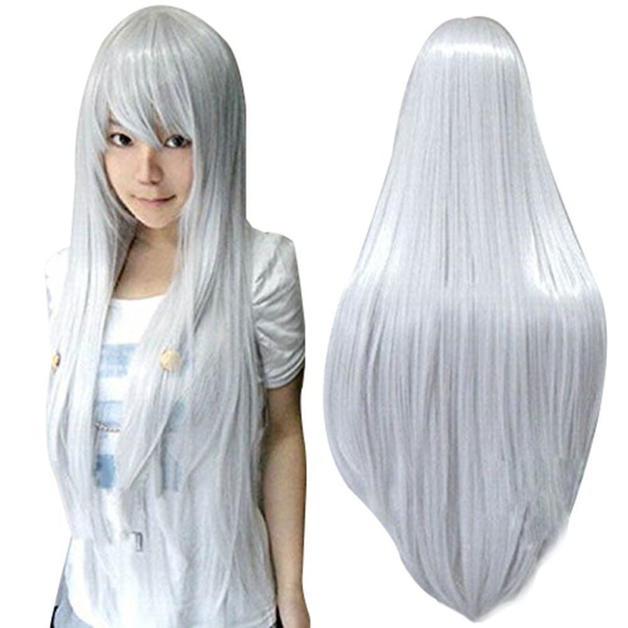 Anangel Gray: Vocaloid 80cm Long Straight Hair Silver Wigs Lolita Gray Cosplay Wig