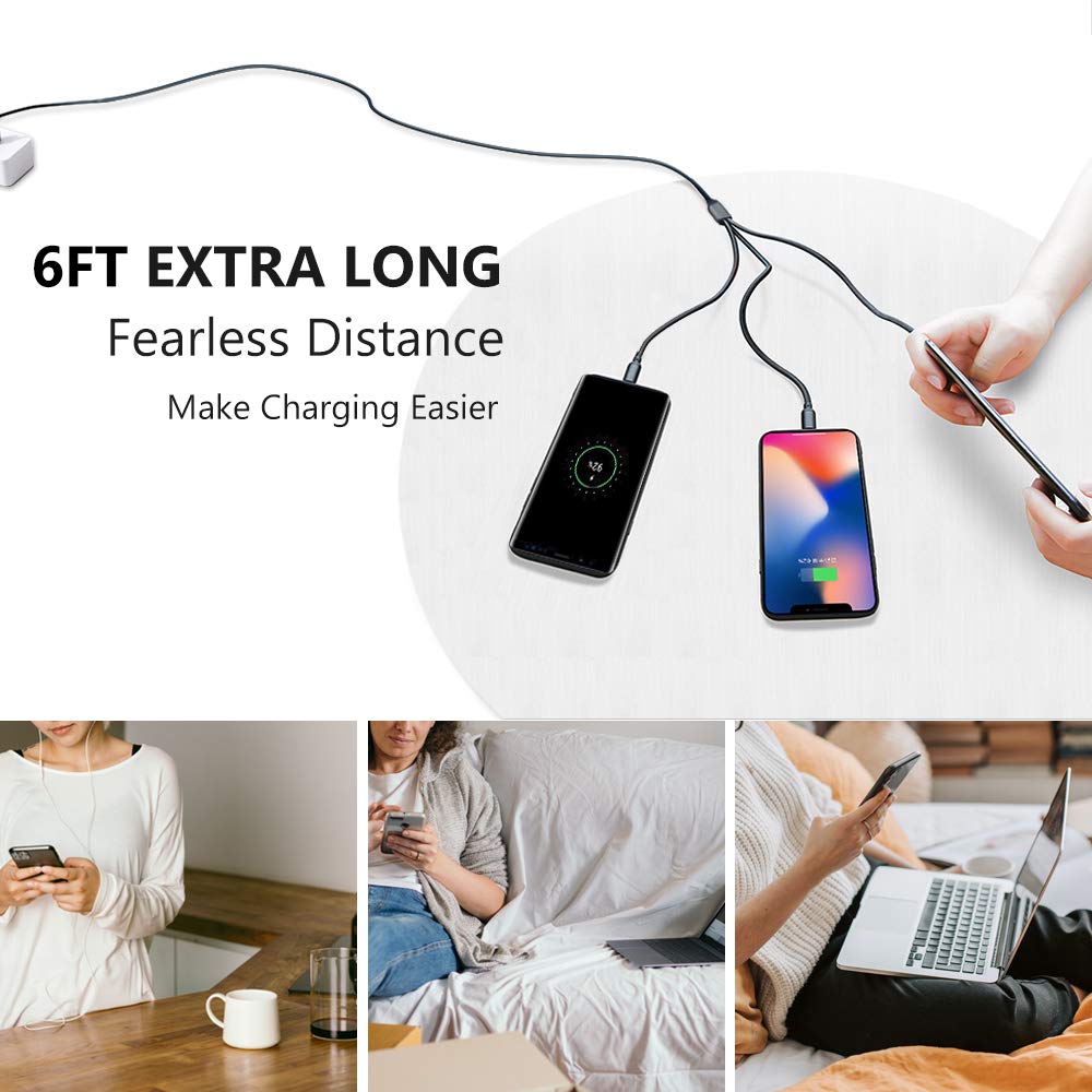 Multi Charging Cable, 6FT 2Pack Multi Charger Cable Universal 3 in 1 Multiple USB Cable Fast Charging Cord with Type C, Micro USB Port Connectors Compatible with Most Cell Phones Tablets