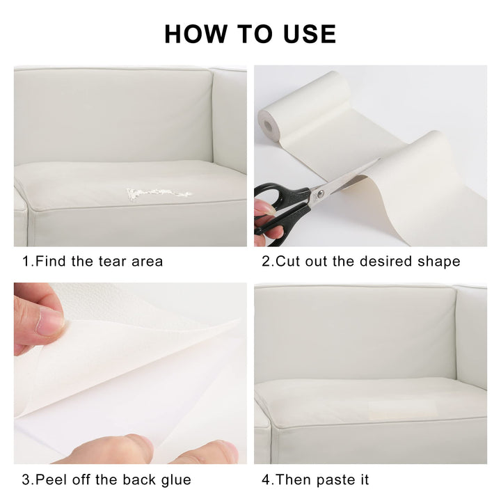 Leather Repair Patch for Furniture, 16 x 63Leather Repair Tape self Adhesive,Leather Repair Patch for car seat couches Sofa Jackets Handbags White