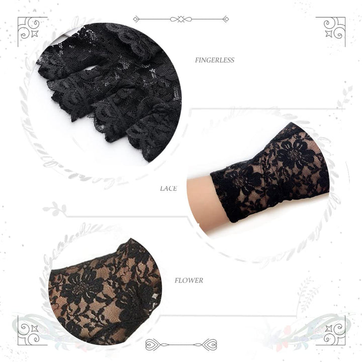 Yikisdy Wedding Lace Gloves Black Glove Short Fingerles
