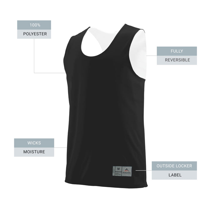 mens Augusta Reversible Wicking Tank Sleeveless, Black/White, Large US