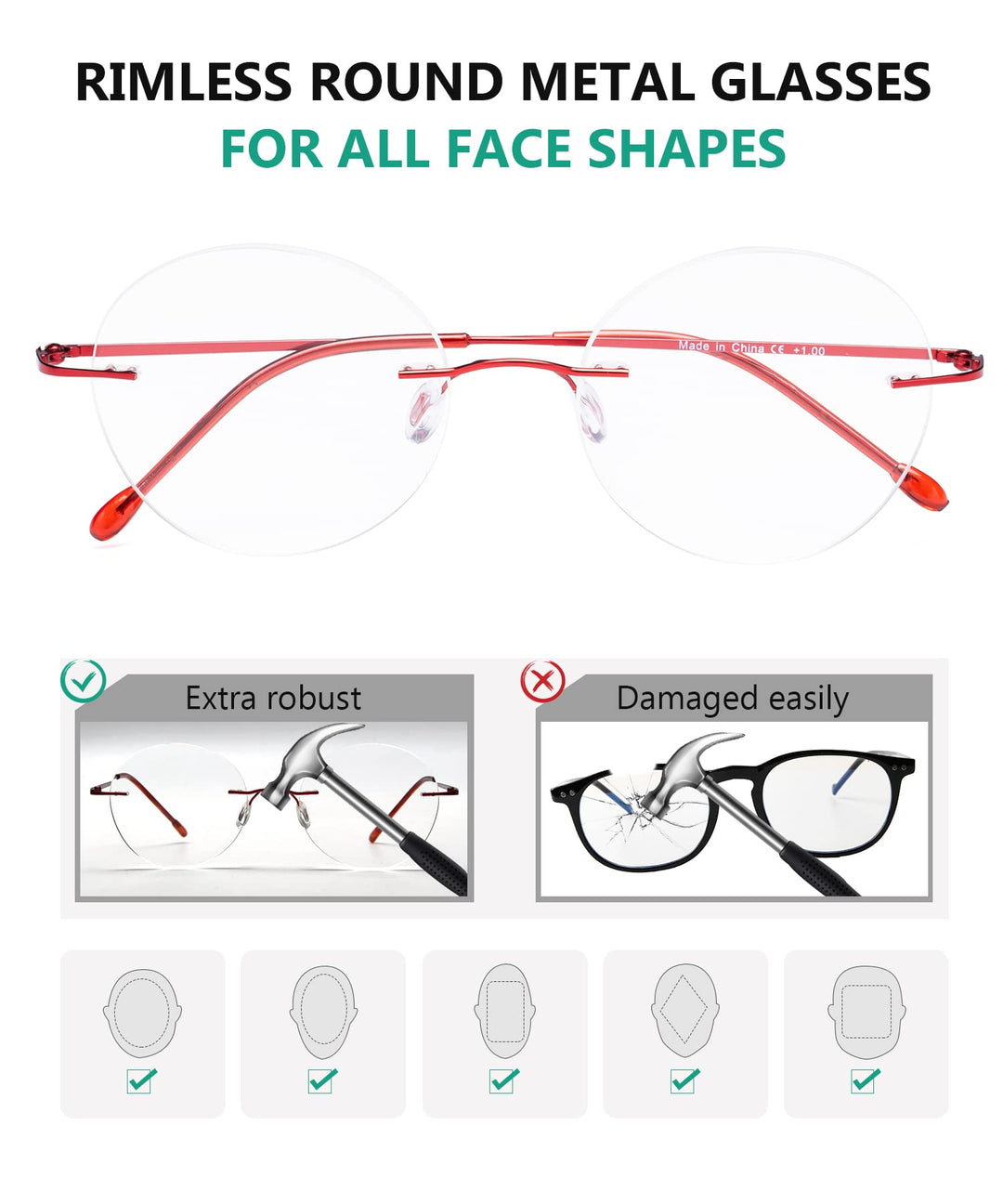 Eyekepper Frameless Reading Glasses Women - Round Rimle