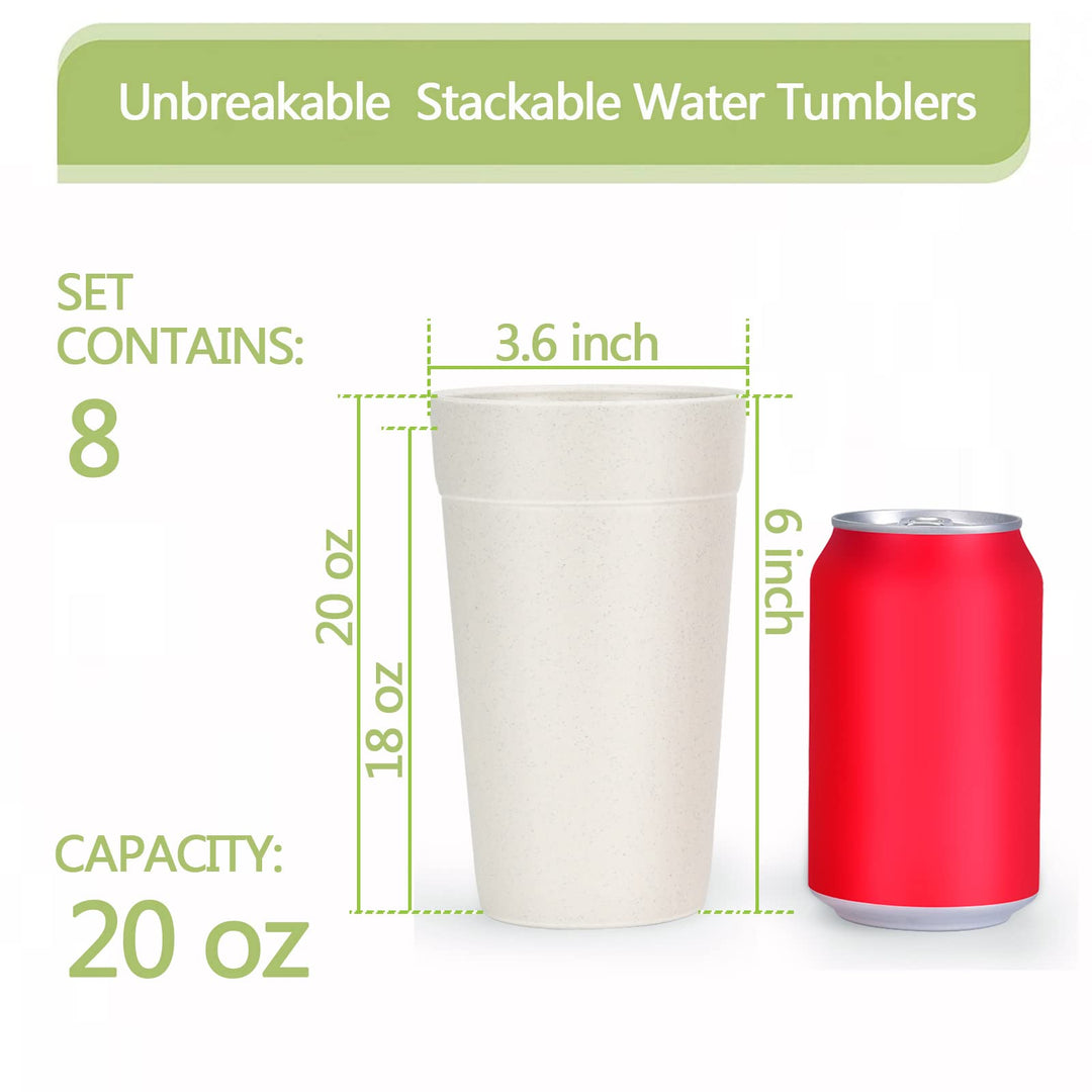 20 Oz Tumbler Cups,Unbreakable Drinking Cups Microwave and Dishwasher Safe BPA Free E-Co Friendly Reusable Cup For Smoothies,Water,Wine,Alcohol Etc. DrinksSet of 8