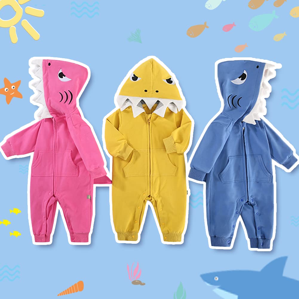 Shark Baby Onesie Cotton 3D Cartoon Romper Cute Jumpsuit Hooded Outwear for Toddler Baby Boys Girls 3-24M
