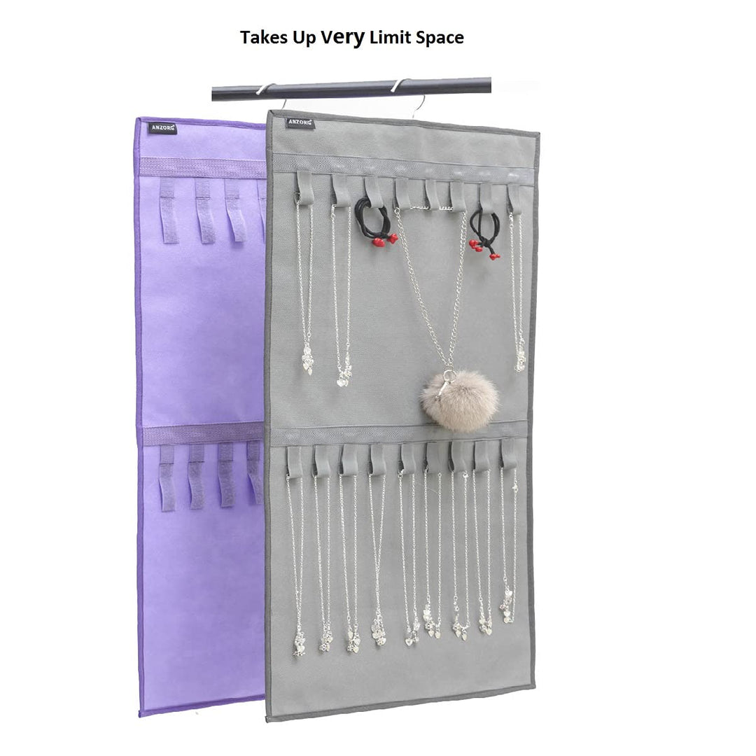 Dual-sided Hanging Jewelry Organizer with 34 Hook Loops Wall Mounted Necklace Holder Jewelry Display Storage Hanger for Bracelet Chain (GREY)