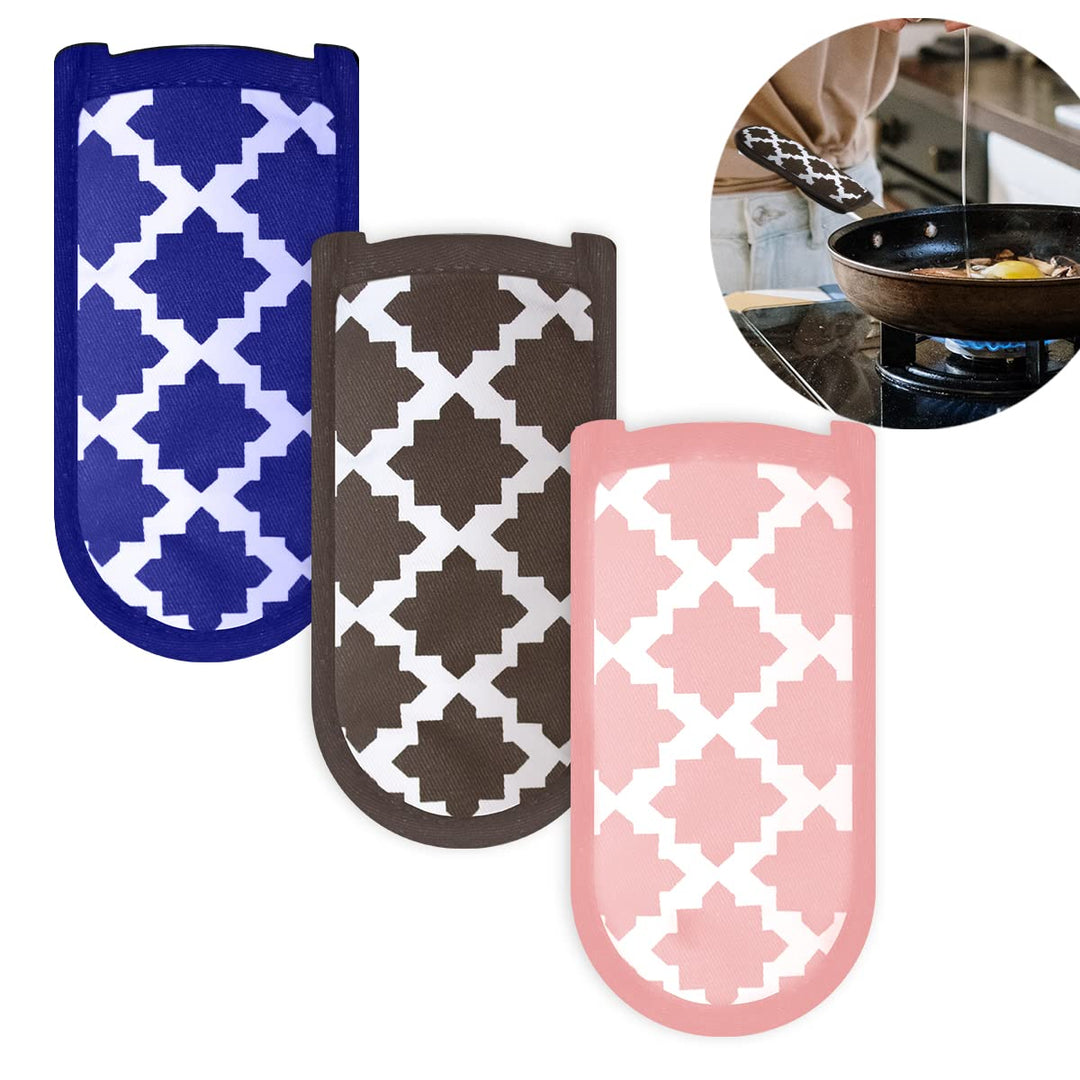 3 Pieces Hot Pot Handle Holder Cover for Kitchen Heat Resistant Hot Handle Sleeve Holder Cast Iron Pan Skillet Handle Cover Potholders for Cooking and Baking (2.Elegant Style)