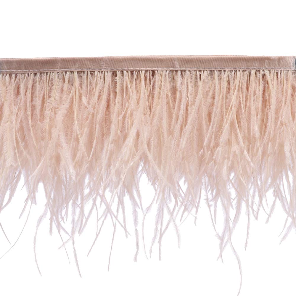 Ostrich Feathers Sewing Fringe Trim Ribbon for Crafts Clothes Accessories Latin Wedding Dress DIY 2 Yards 4-6inch Width (Champagne)