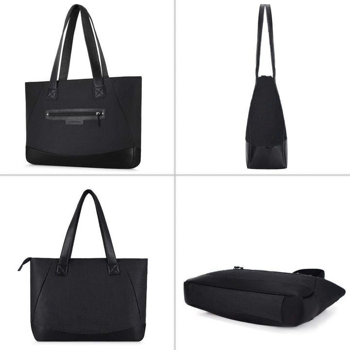 MOSISO Laptop Tote Bag (17-17.3 inch), Lightweight PU & Polyester Women Work Travel Shopping Carrying Shoulder Handbag with Compartment, Deep Teal