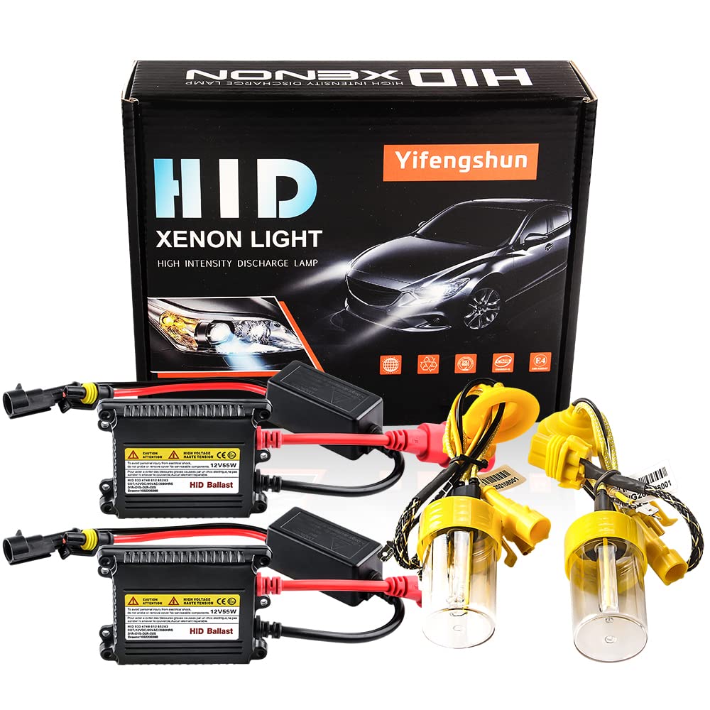 H1 HID Headlight Bulbs 6000K Xenon White with 55W DC Slim HID Ballast Super Bright Xenon HID Light Bulb for Auto High / Low Beam (2 Xenon Bulbs + 2 Ballasts)