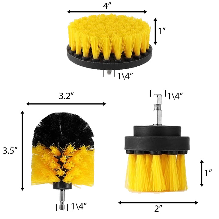 Drill Brush Set Attachment Kit Pack of 3 - All Purpose Power Scrubber Cleaning Set for Grout, Tiles, Sinks, Bathtub, Bathroom and Kitchen Surface (Yellow) (Drill Not Included)