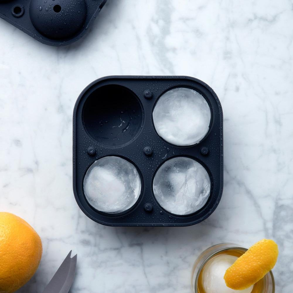 W&amp;P Peak Silicone Sphere Ice Mold w/ Cover | Charcoal | Easy to Remove | Round Cocktail Whiskey Drink Ice Maker | Food Grade Premium Silicone | Dishwasher Safe, BPA Free