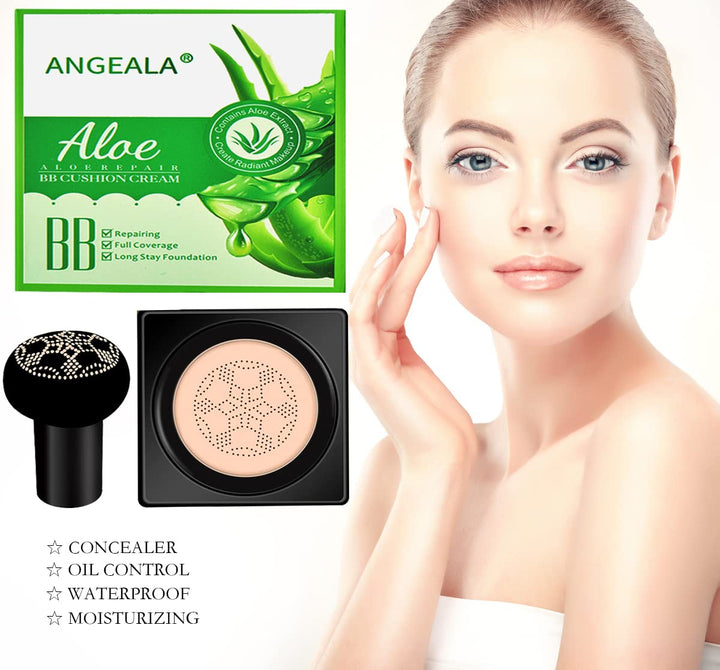 ALOE Cushion CC Cream Mushroom Head Foundation, Moisturizing BB Cream Makeup Long (natural color ï¼Å’Ivory white) (1#NATURAL COLOR)