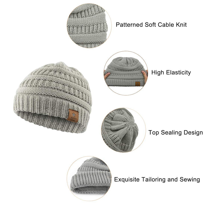 Soft Warm Knitted Baby Hats Caps Cute Cozy Chunky Winter Infant Toddler Baby Beanies for Boys Girls 3 Pack Black &amp; Light Grey &amp; Navy