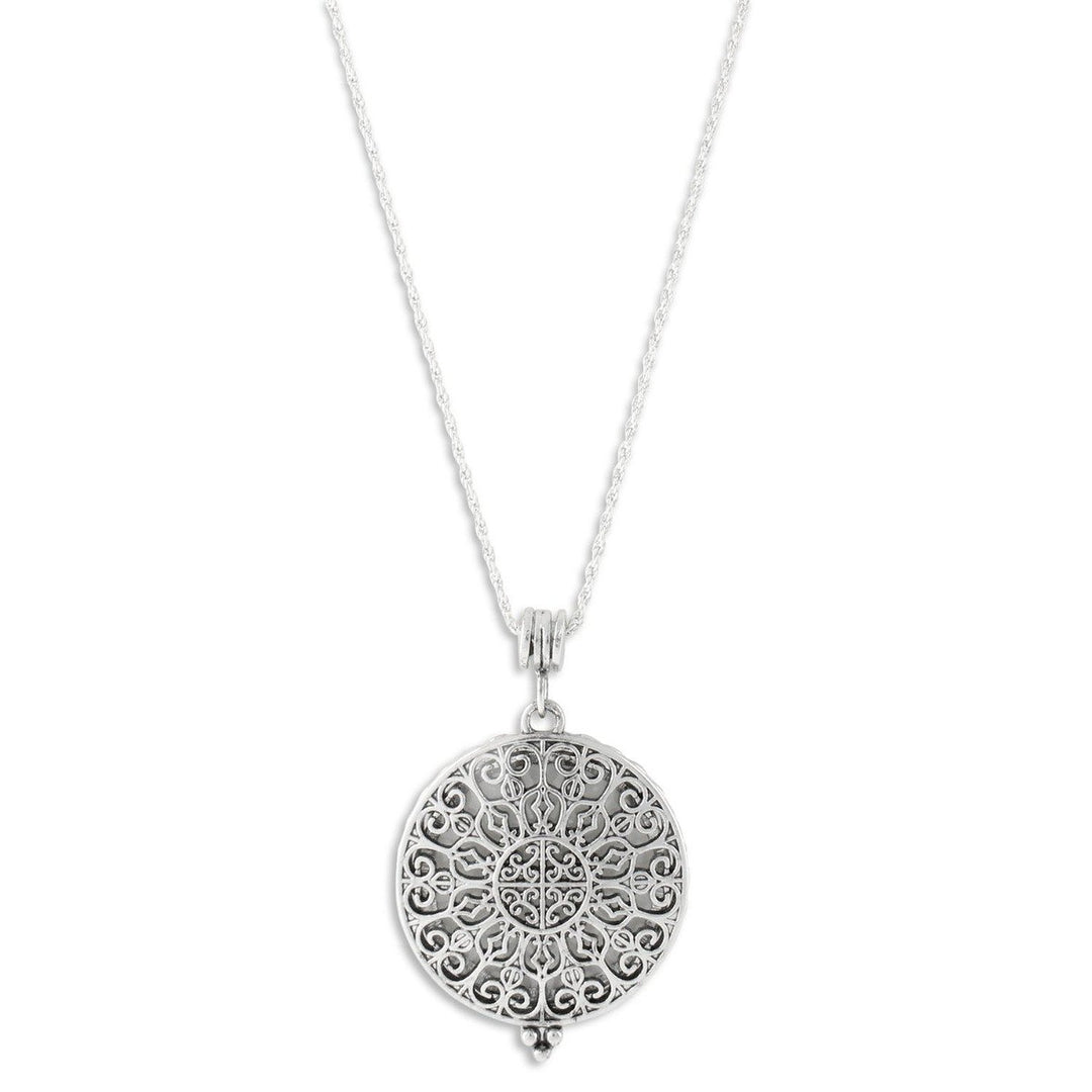 Ornate Filigree 4X Magnifier Magnifying Glass Sliding Top Magnet Pendant Necklace, 30 (Silver Tone)