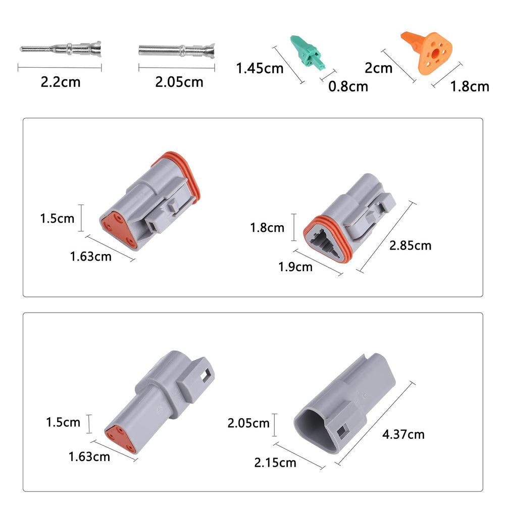 5 Kit 3 Pin Way DT Series Connector Gray Receptacle IP67 Waterproof Heavy Duty 14-18 AWG 13 Amps Continuous DT04-3P DT06-3S w/Wedge Lock W3P W3S (5 Kits, 3 Pin)