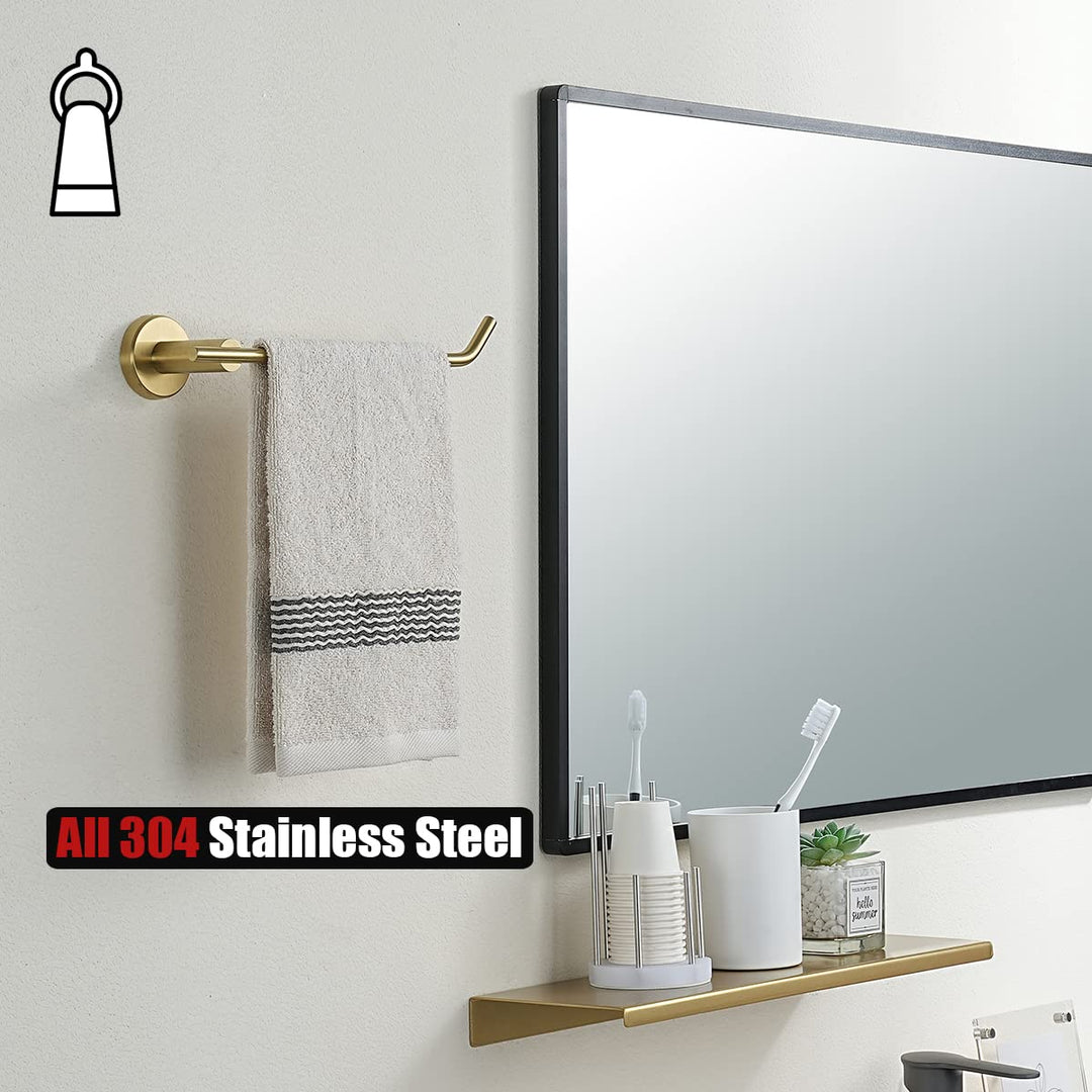 Hand Towel Bar, Brushed Gold Stainless Steel Towel Ring Holder for Bathroom, 9 Inch Wall Mount, TR100-BG
