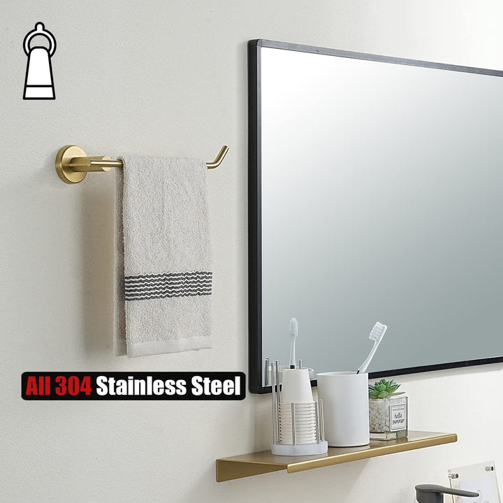 Hand Towel Bar, Brushed Gold Stainless Steel Towel Ring Holder for Bathroom, 9 Inch Wall Mount, TR100-BG