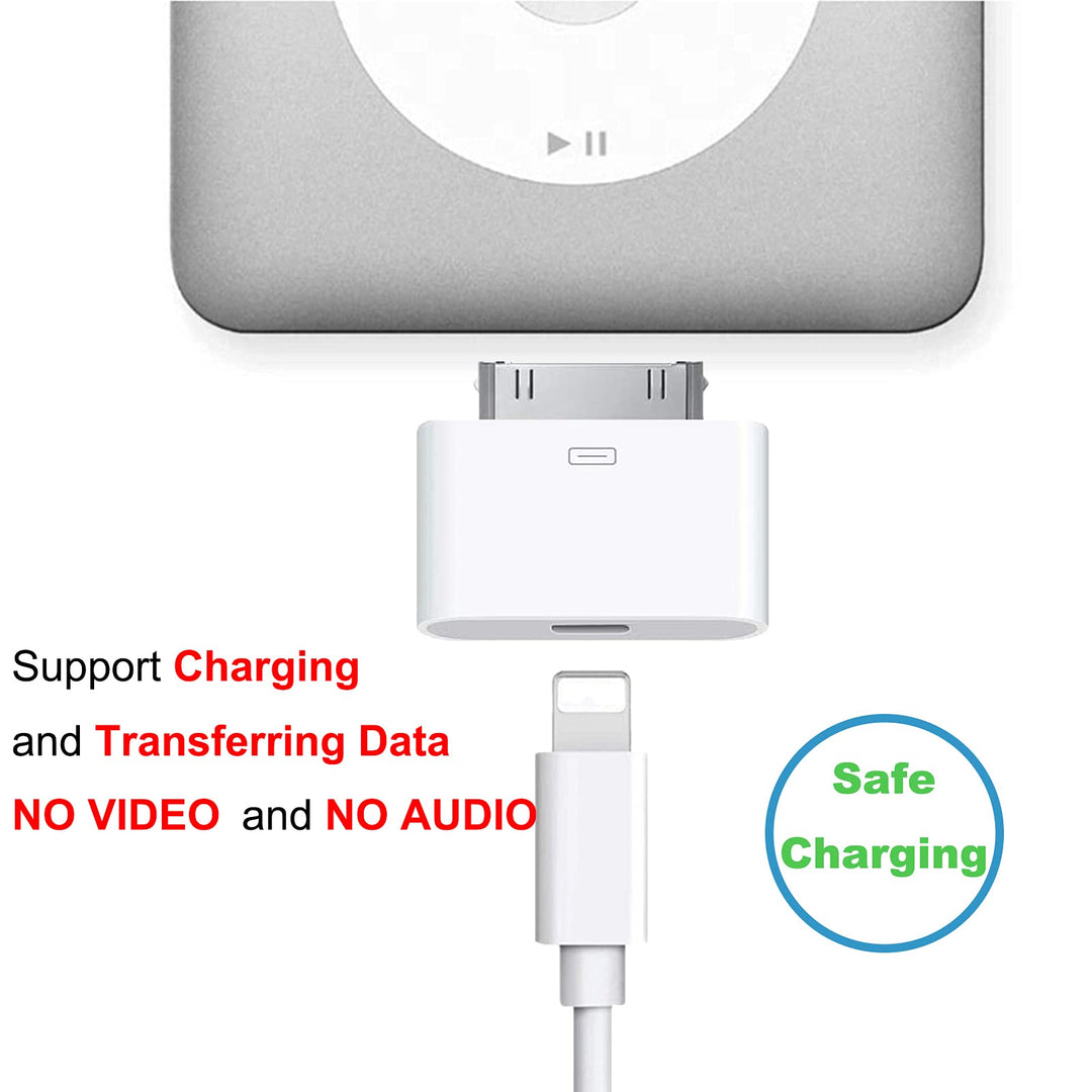 30-Pin to Lightning Adapter, MFi Certified 8-Pin Female to 30 Pin Male Dock Connector iPhone Charging Sync Converter Compatible iPhone 4/4s/iPad/iPod Touch White (No Audio)