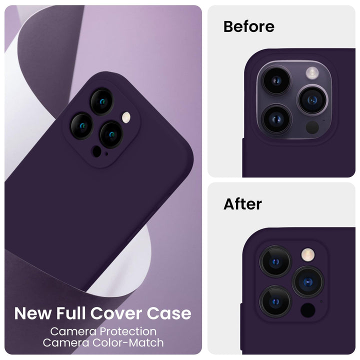 for iPhone 14 Pro Case, Silicone Upgraded [Camera Protection] Phone Case with [2 Screen Protectors], Soft Anti-Scratch Microfiber Lining Inside, 6.1 inch, Purple