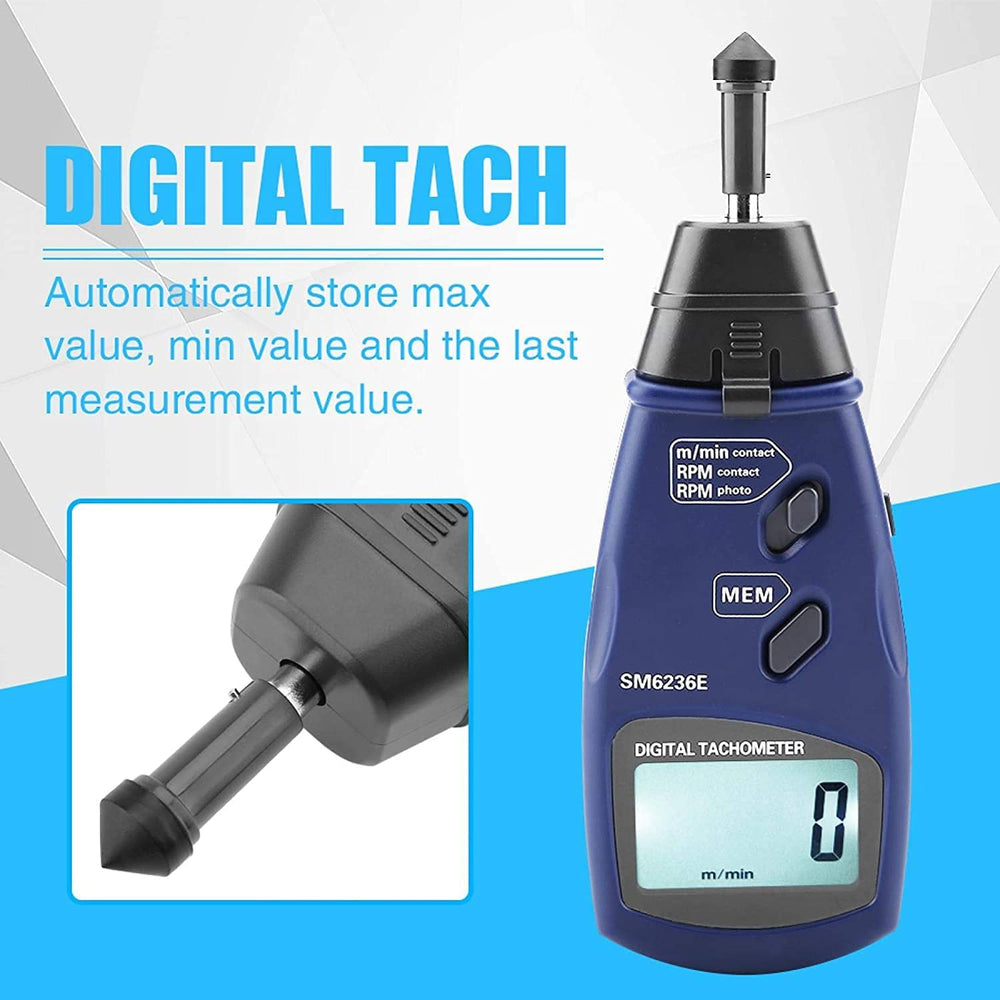 Digital Tachometer RPM Meter Handheld Tachometer Tool, Contact/Non-Contact Laser Photo Tachometer 5 Digits LCD Wireless Tachometer Gauge Speed Meter