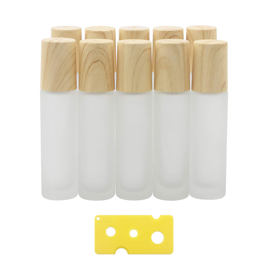 10ml(1/3oz) Roll On Bottles,10 Pack Essential Oil Bottles Glass Roller Bottles Perfume Cosmetic Sample Bottles With Stainless Steel Roller Ball and Plastic Lid