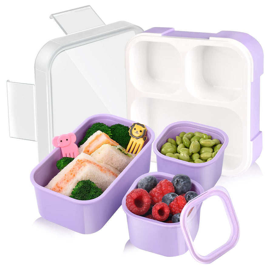 Bento Box for Kids, Kids Lunch Box with 3 Removable Compartments, Toddler Lunch Box for Daycare, School, Ideal Portion Size for Ages 3 to 7 BPA-Free Dishwasher Safe-Green - Purple