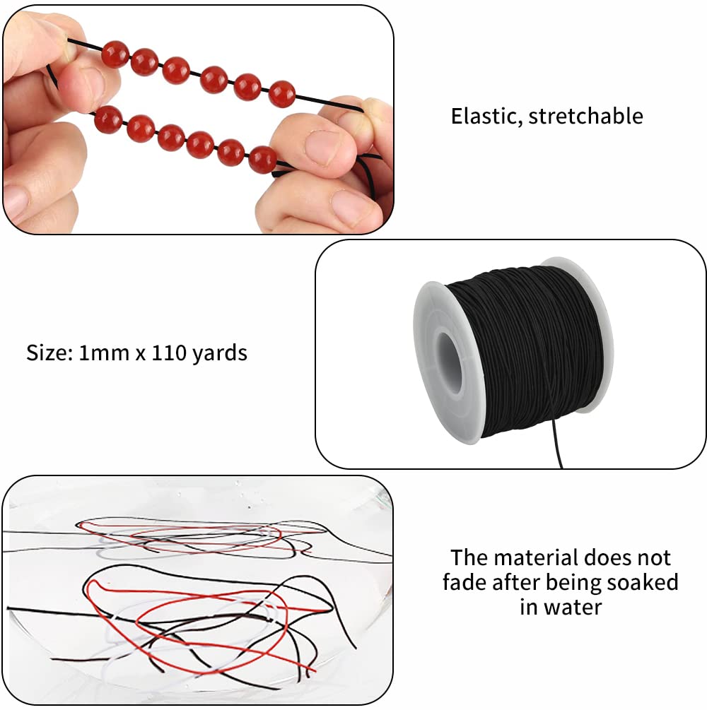 TONIFUL 1mm x 110 Yards Black Elastic String for Bracel